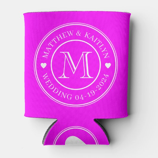 Elektrisch Retro Roze Trouw Monogram Hart Blikjeskoeler (Voorkant)