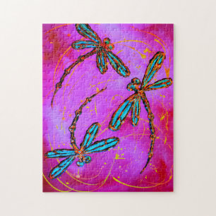 Elektrisch roze dragonfly Flit Jigzaag Puzzle Legpuzzel