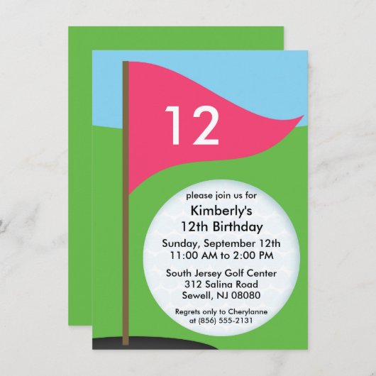 Elektrisch roze Laten we bogie Mini Golf Birthday  Kaart (Voorkant / Achterkant)