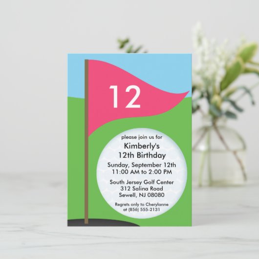 Elektrisch roze Laten we bogie Mini Golf Birthday  Kaart (Staand voorkant)