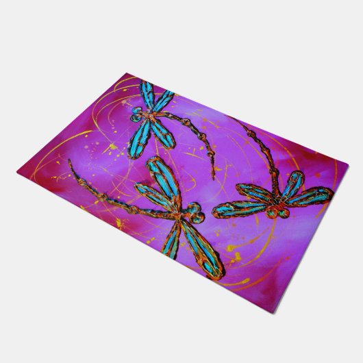 Elektrisch roze libellen deurmat (Schuin)