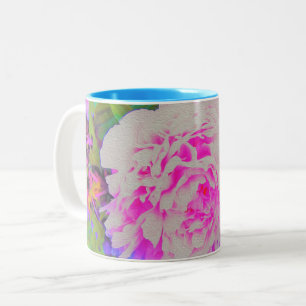 Elektrisch Roze Pioenrozen in de Kleurrijke Tuin Tweekleurige Koffiemok