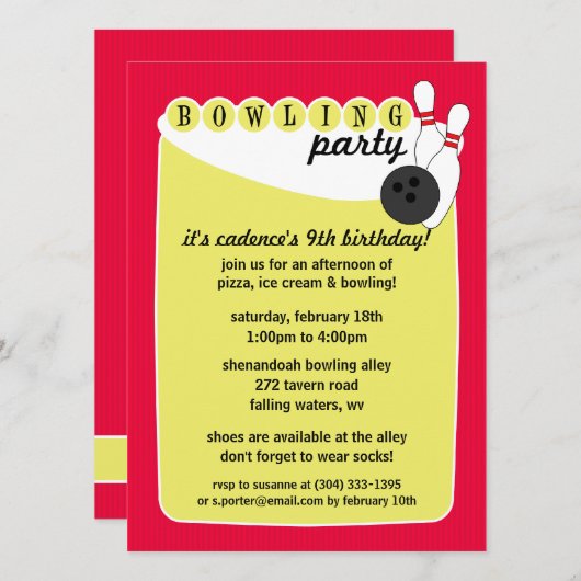 Elektrisch roze retro Bowling Alley Bowling Birthd Kaart (Voorkant / Achterkant)