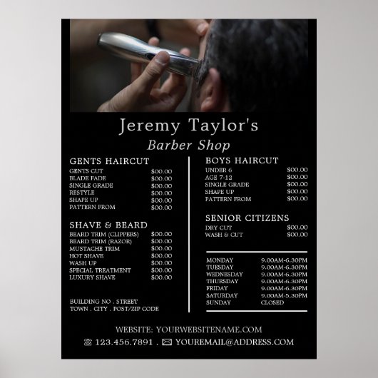 Elektrisch scheren, tarieflijst voor herenkapper poster (Voorkant)