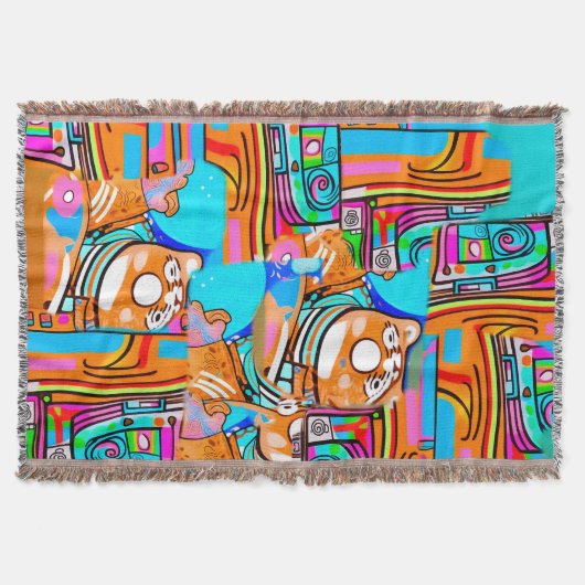 Elektrisch Sinaasappel & Cyaan Dreams - Abstracte  Deken (Voorkant)