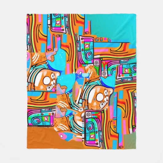Elektrisch Sinaasappel & Cyaan Dreams - Abstracte  Fleece Deken (Voorkant)