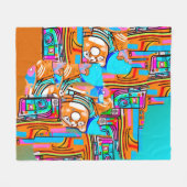 Elektrisch Sinaasappel & Cyaan Dreams - Abstracte  Fleece Deken (Voorkant (Horizontaal))
