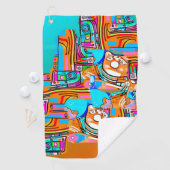 Elektrisch Sinaasappel & Cyaan Dreams - Abstracte Golfhanddoek (Insitu)