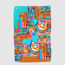 Elektrisch Sinaasappel & Cyaan Dreams - Abstracte  Golfhanddoek