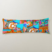 Elektrisch Sinaasappel & Cyaan Dreams - Abstracte  Lichaamskussen (Achterkant)