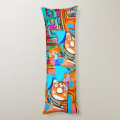 Elektrisch Sinaasappel & Cyaan Dreams - Abstracte  Lichaamskussen (Achterkant (Verticaal))