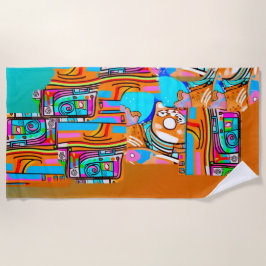 Elektrisch Sinaasappel & Cyaan Dreams - Abstracte Strandlaken