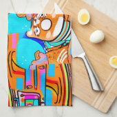 Elektrisch Sinaasappel & Cyaan Dreams - Abstracte  Theedoek (Quarter Fold)