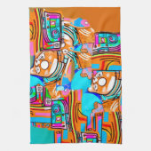 Elektrisch Sinaasappel & Cyaan Dreams - Abstracte  Theedoek (Verticaal)