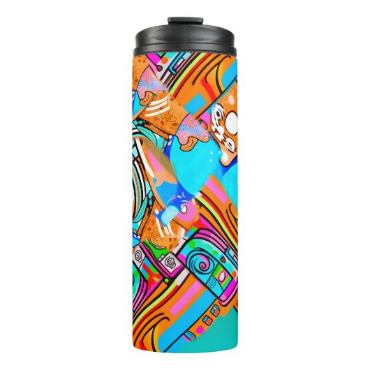 Elektrisch Sinaasappel & Cyaan Dreams - Abstracte Thermosbeker (Voorkant)