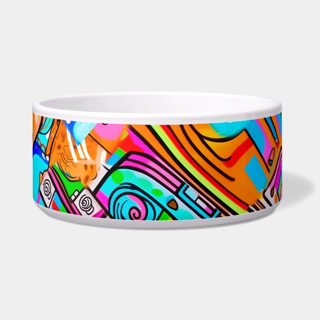 Elektrisch Sinaasappel & Cyaan Dreams - Abstracte  Voerbakje (Voorkant)