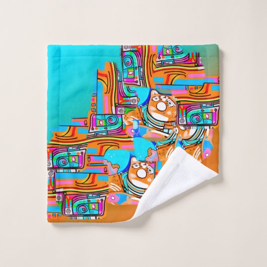 Elektrisch Sinaasappel & Cyaan Dreams - Abstracte  Washandje (Wasdoekje)