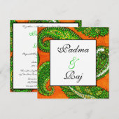 Elektrisch Sinaasappel en Groene Paisley Wedding U Kaart (Voorkant / Achterkant)