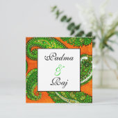 Elektrisch Sinaasappel en Groene Paisley Wedding U Kaart (Staand voorkant)