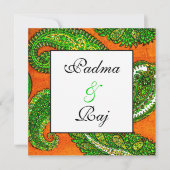 Elektrisch Sinaasappel en Groene Paisley Wedding U Kaart (Voorkant)