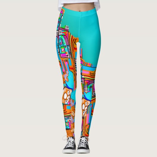 Elektrisch Sinaasappel & Turquoise Dromen - Abstra Leggings (Voorkant)