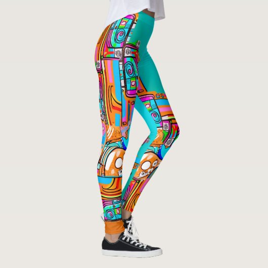 Elektrisch Sinaasappel & Turquoise Dromen - Abstra Leggings (Rechts)