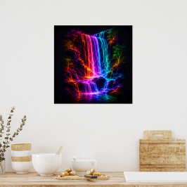 Elektrisch Spectrum Waterval met Lichtgevende Bome Poster