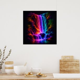 Elektrisch Spectrum Waterval met Lichtgevende Bome Poster