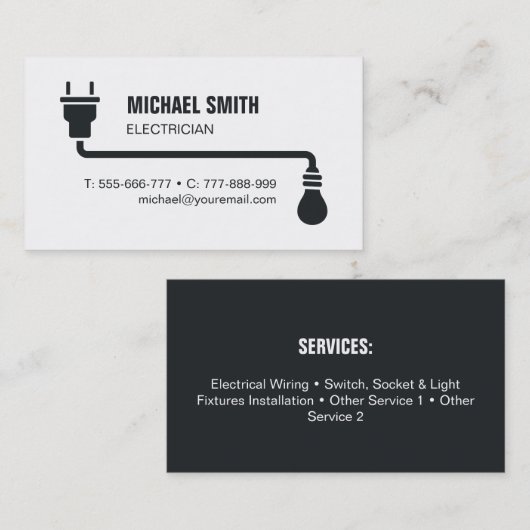 Elektrisch Visitekaartje voor plug-and-Light Bulb (Voorkant / Achterkant)