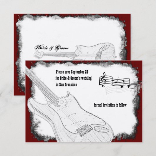 Elektrisch zwart-witte muziek met rookdatum save the date (Voorkant / Achterkant)