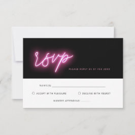 Elektrisch zwarte en roze Neon Glow RSVP Reply Kaa Kaartje