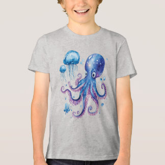 Elektrische Abyss Octopus & Glowing Jellyfish Tri-Blend Shirt