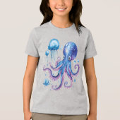 Elektrische Abyss Octopus & Glowing Jellyfish Tri-Blend Shirt (Voorkant)