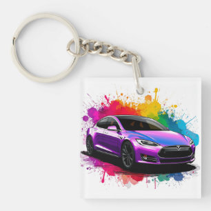 Elektrische auto met levendige kleuraccenten sleutelhanger