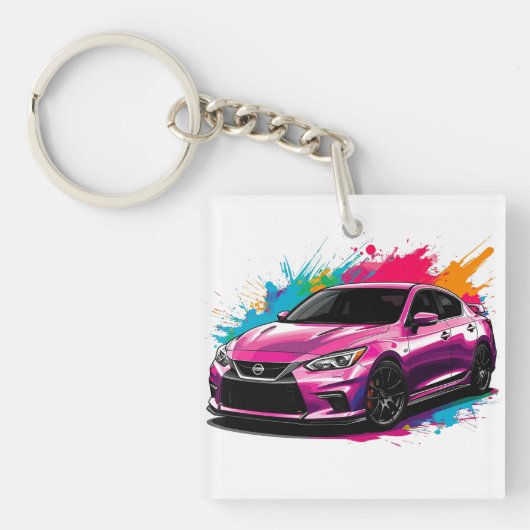 Elektrische auto met levendige kleuraccenten sleutelhanger (voorkant)
