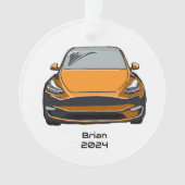 Elektrische auto SUV Sinaasappel Hand getrokken sc Ornament (voorkant)