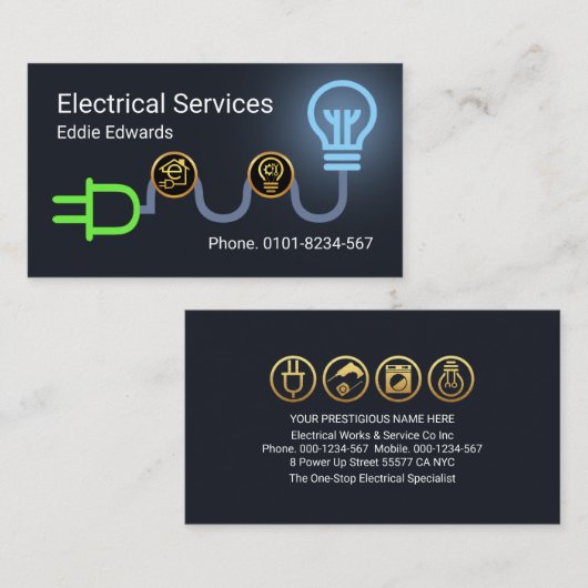 Elektrische bedrading licht stekker circuit visitekaartje (Voorkant / Achterkant)