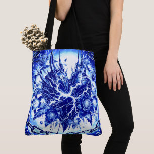 Elektrische Blau Bloemuitbarsting Tote Bag