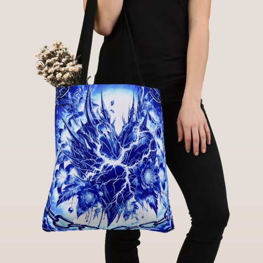 Elektrische Blau Bloemuitbarsting Tote Bag (Dichtbij)