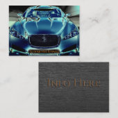 Elektrische blauwe auto, zwarte achtergrond visitekaartje (Voorkant / Achterkant)
