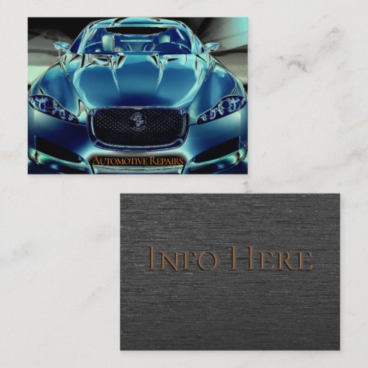 Elektrische blauwe auto, zwarte achtergrond visitekaartje (Voorkant / Achterkant)