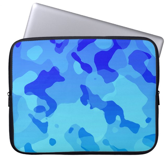 Elektrische Blauwe Camo; Camouflage Laptop Sleeve (Voorkant)