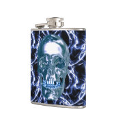 Elektrische Blauwe Chrome Schedel Flask Heupfles (Links)
