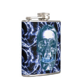 Elektrische Blauwe Chrome Schedel Flask Heupfles (Rechts)