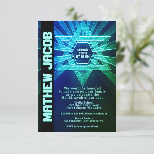 Elektrische blauwe en groene bar mitswa kaart (Staand voorkant)