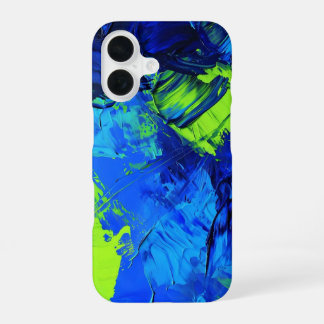 Elektrische blauwe en groene streken _ iPhone case 16 Hoesje