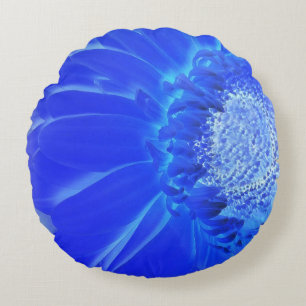 elektrische blauwe gerbera rond kussen