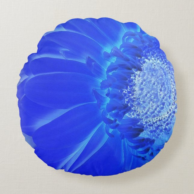 elektrische blauwe gerbera rond kussen (Voorkant)