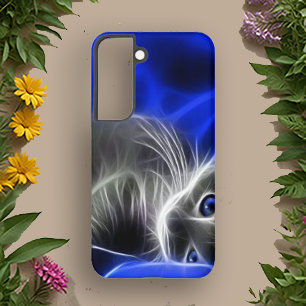 Elektrische blauwe kat   Gloeiende Abstracte telef Samsung Galaxy Hoesje