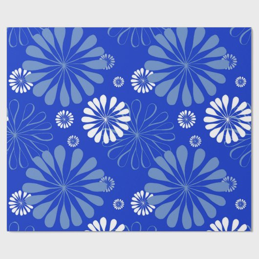Elektrische Blauwe Moderne Bloemenprint Cadeaupapier (Vlak)